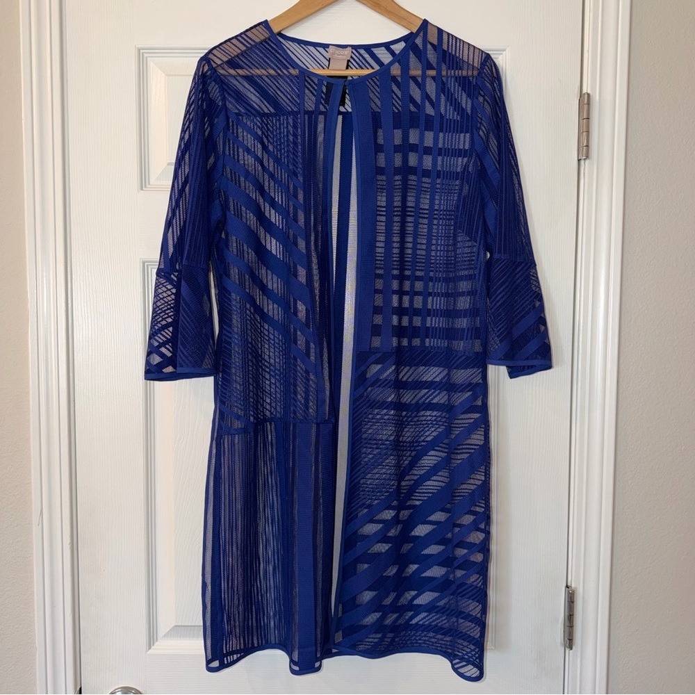 Chico's Travelers Collection Blue Striped Mesh Cardigan